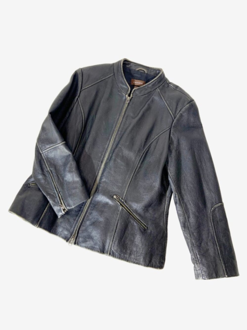 Vintage Y2K Danier Distressed Black Leather Moto Jacket / size Large